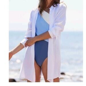 Summersalt The Silky Luxe Effortless Shirtdress Cover-Up White Plus Size 2XL
